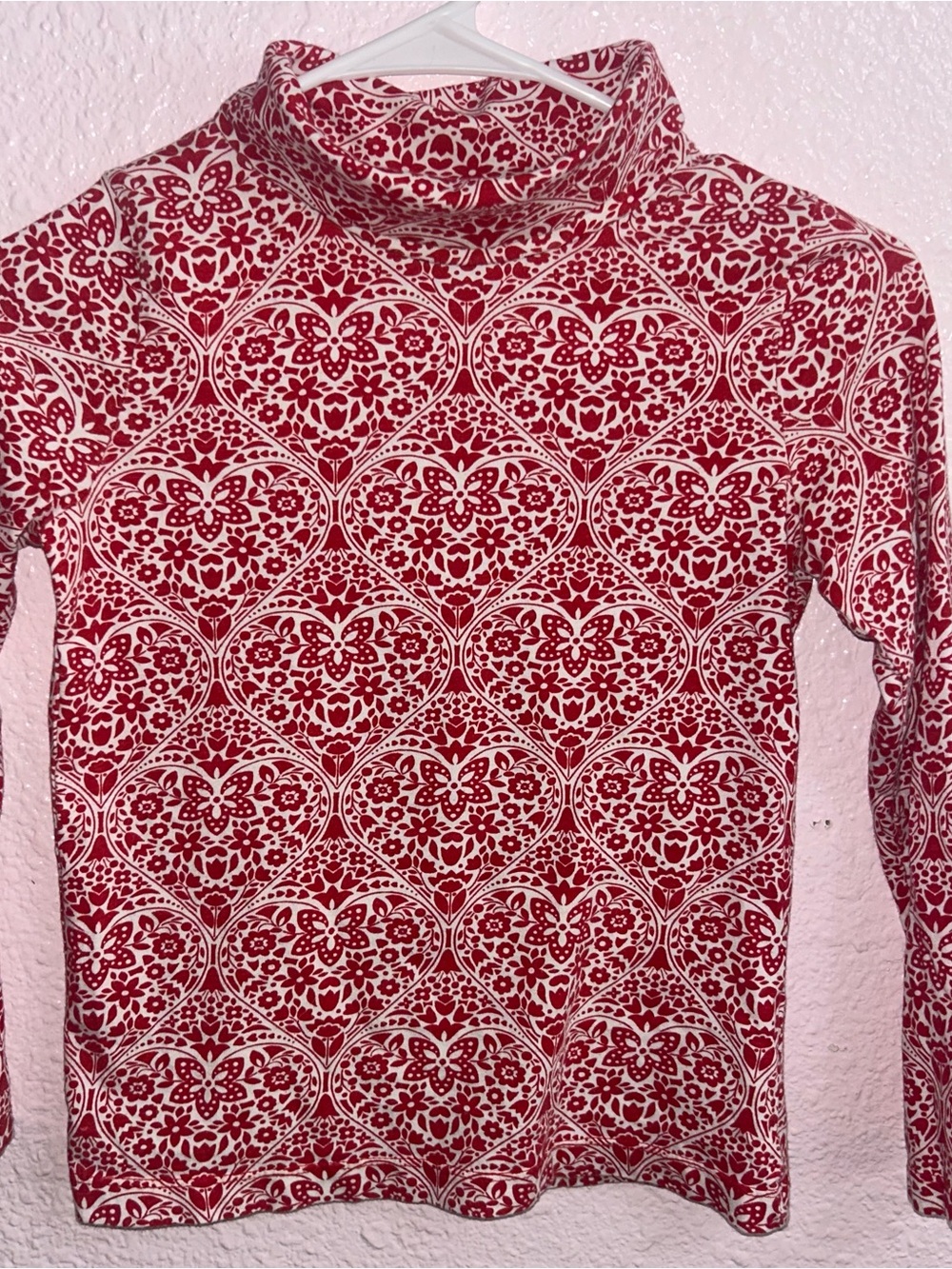 Boden Red and White Floral Heart-Print Top